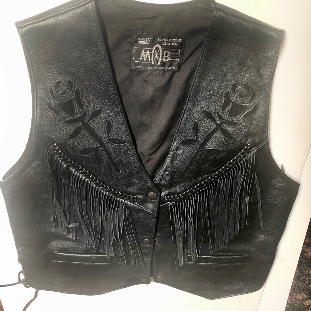 Black Leather Vest with fringe